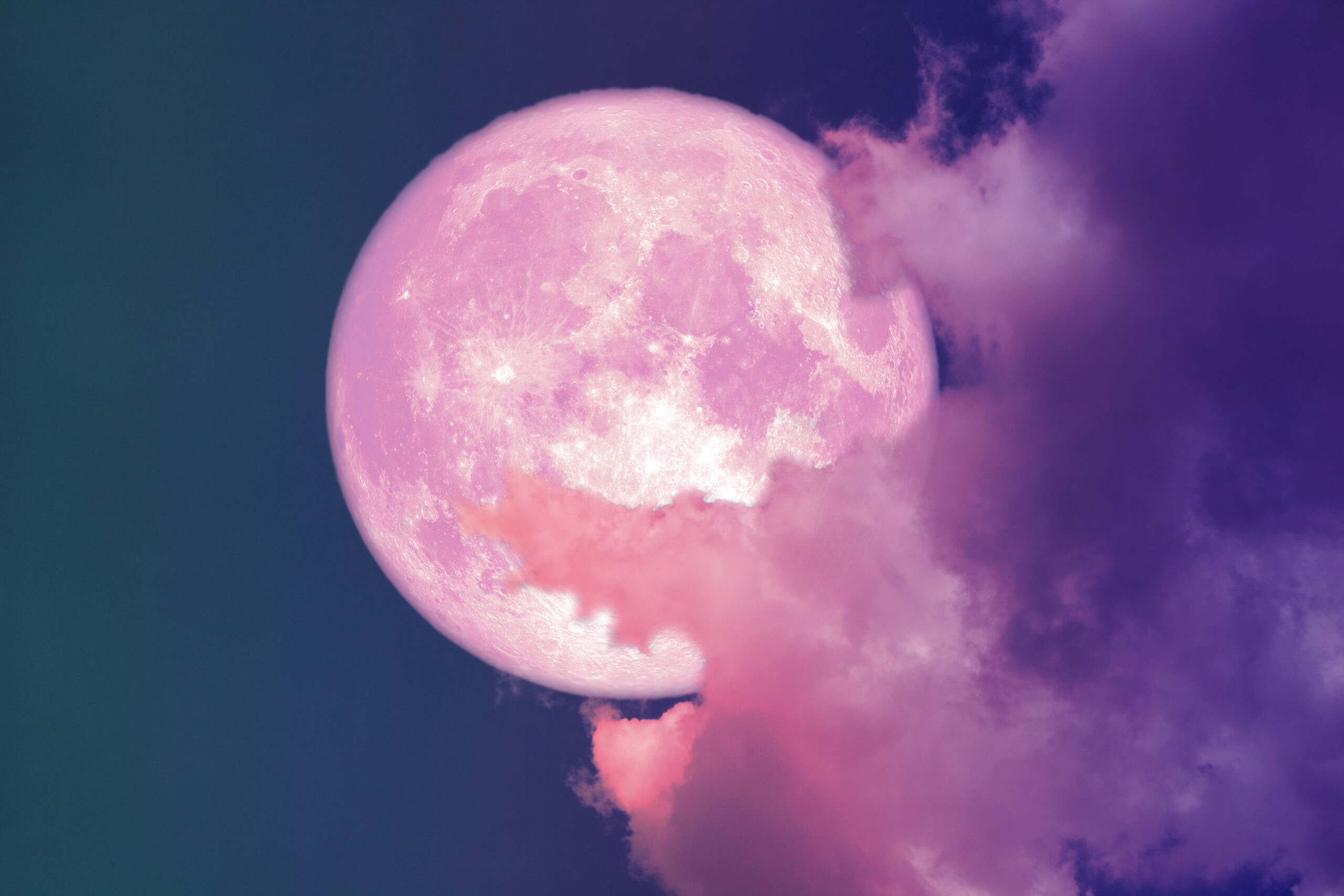 Super,Full,Pink,Moon,Back,Silhouette,Colorful,Sky,,Elements,Of