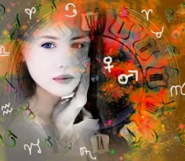 Female,Face,,Space,And,Zodiac,Signs,And,Planets,Symbols.